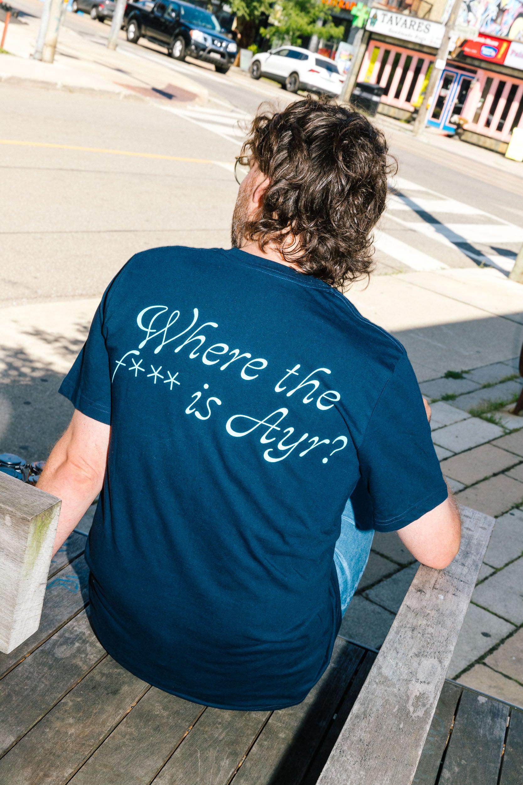 Willibald "Where the F*** is Ayr?" T-shirt - Navy & Baby Blue